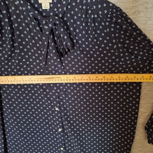 J Crew Womens Blouse Top XL Navy Blue Tie Neck Drapey Poplin Long Sleeve Office - Picture 7 of 8